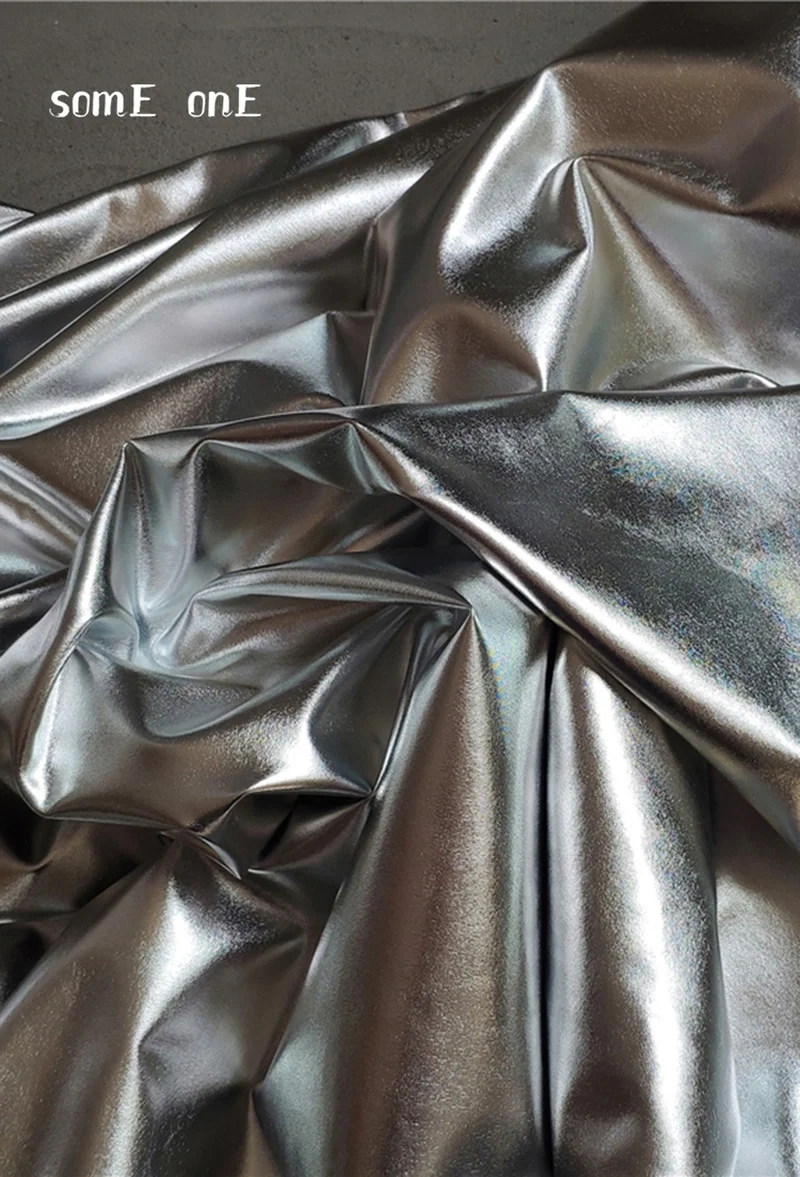 Silver Cosplay Holographic Stretch Patent Vinyl Spandex Fabric