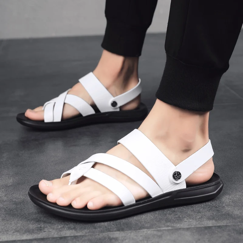 mens soft leather flip flops