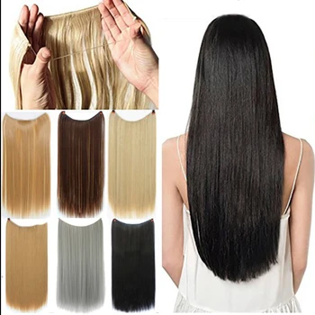 

Soowee 60cm Long Blonde Synthetic Hair Extensions Fish Line Halo Invisible Hairpiece Halo Hair Extensions