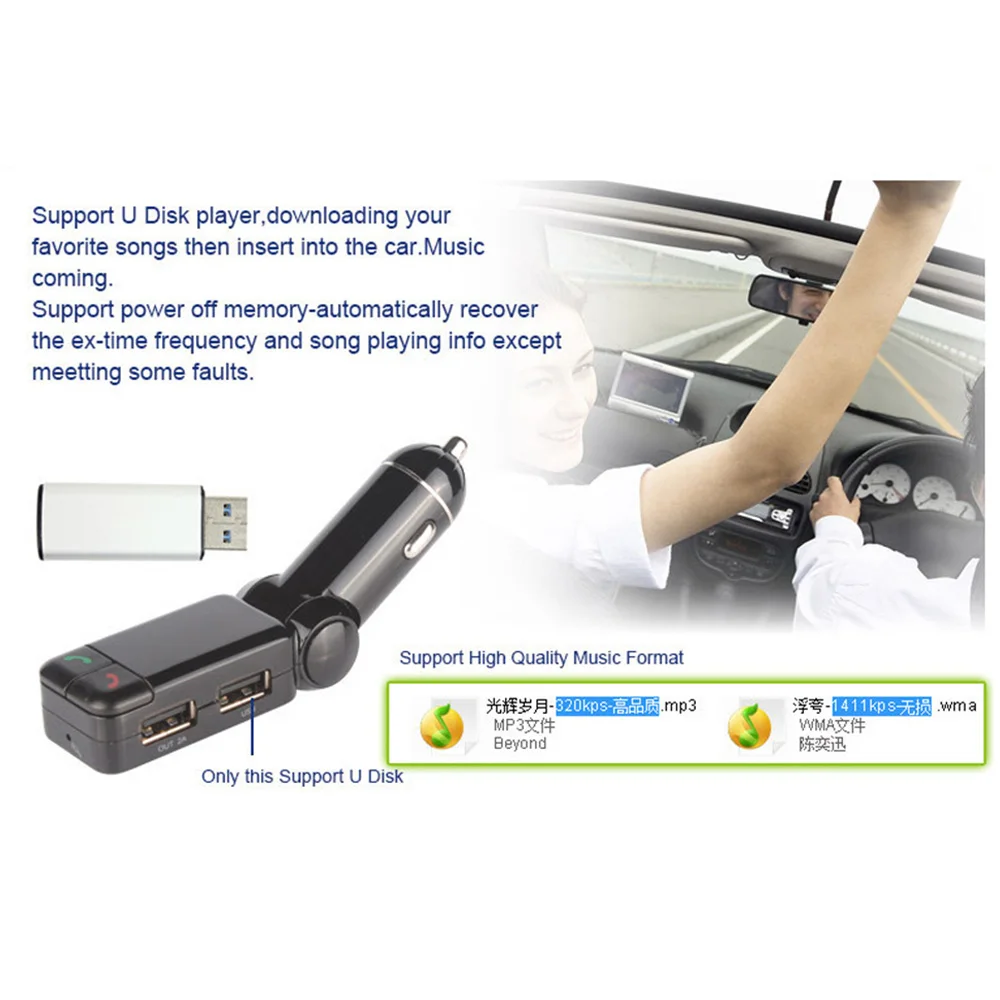 Car Bluetooth FM Transmitter Hands Free Car Kit MP3 Audio Player Wireless Modulator USB Charger for Mobile Phone