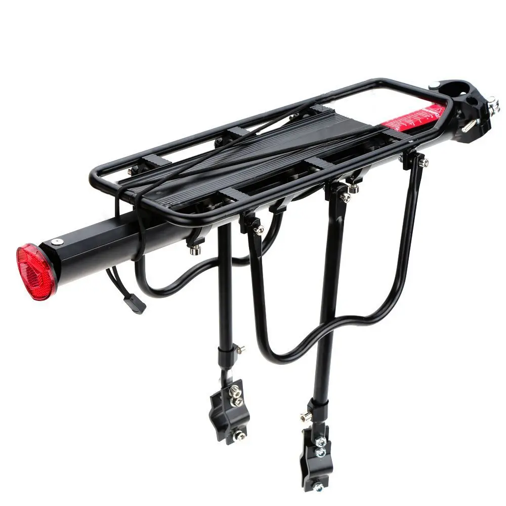 RDLK Bicycle Rear Rack Carrier Bracket Adjustable Height Bicycle Black Seat Frame Luggage Carrier with Reflector Capacity is 50kg Universal 