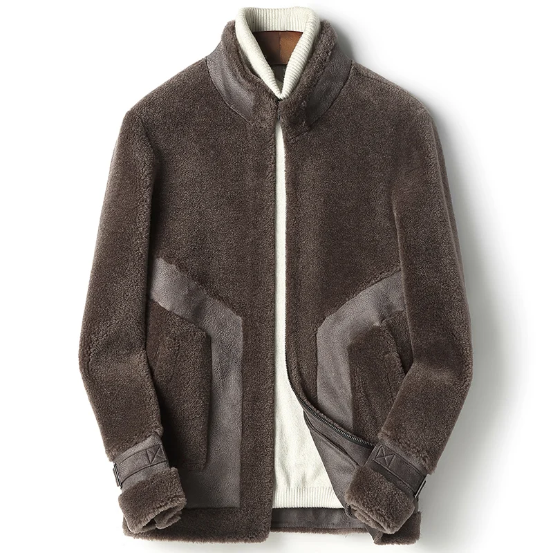 AYUNSUE, мужское пальто с натуральным мехом, зимняя куртка из овечьей шерсти, короткая Корейская мужская шуба, манто Homme D01A19103 KJ3752 - Цвет: Chocolate
