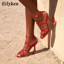 Eilyken/Большие размеры 35-42; красные женские босоножки на шпильке; сандалии-гладиаторы на высоком каблуке с открытым носком и узким ремешком; Летняя женская обувь