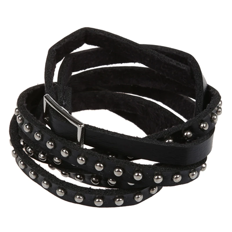 Unisex Punk Rock Multi-layer Rivet Stud Bracelet Bangle Wrap Cuff bangle bracelet Black