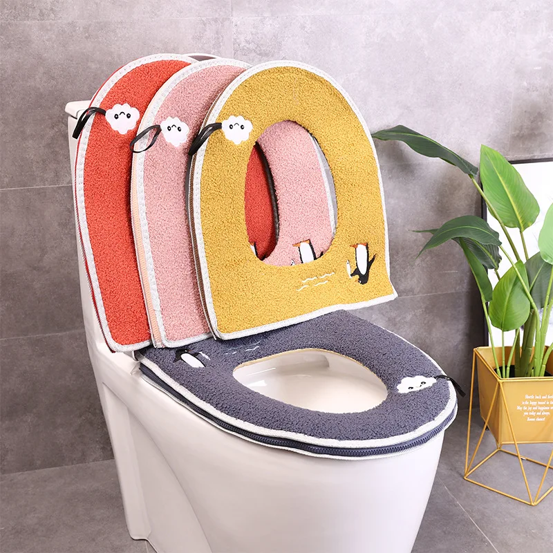 

Home Cartoon Toilet Pad Household Waterproof O-leather with Zipper Cute Penguin Sticker Toilet Pad Toilet Cover Toilet Seat
