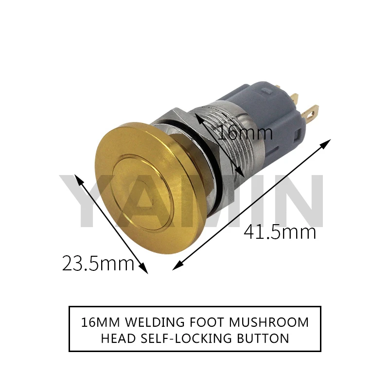 16mm Yellow Latching 12/16/19/22 мм металлический пуш-ап Водонепроницаемая кнопка переключателя с грибовидной головкой ключа блокировки/Сброс Пресс винтовой штифт для ног - Цвет: 16mm Yellow Latching