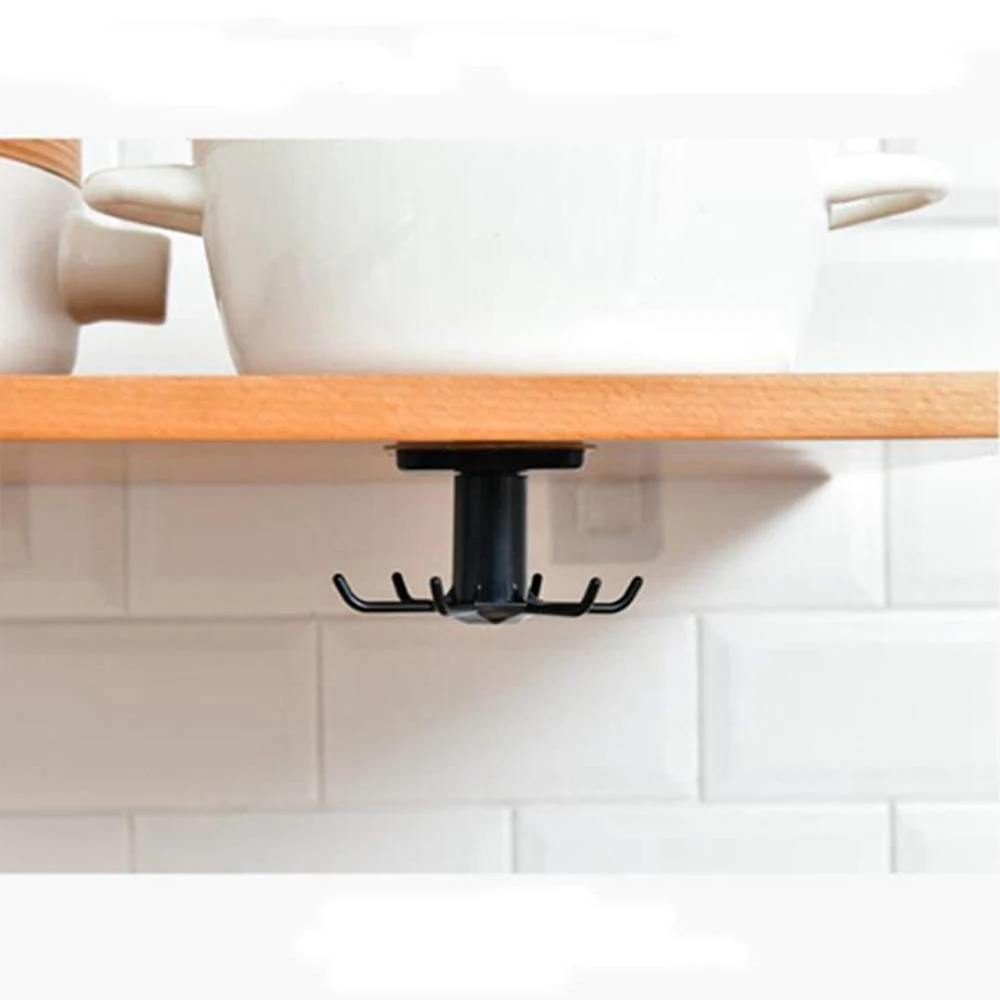 6 крючков Кухня шкаф органайзер для кухни Органайзер аксессуары дома 360 градусов