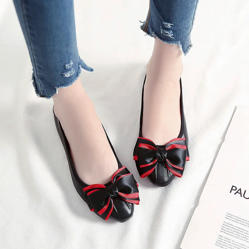 

2019 Spring New Style Genuine Leather Side Scoop Bootie Women's Soft Bottom Flat Keel Thin Shoes Shallow Mouth Versitile Fashion