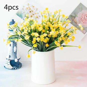 

4 Bundles Artificial Flowers Fake Outdoor Plants Faux Plastic For Home Wedding Decoration Indoor Artificial Flowers