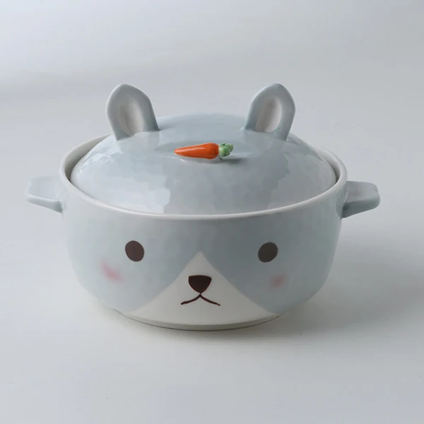 gray big bowl Керамический столовый набор чаша набор 8,5 дюймов мультфильм свинья тарелка набор ramen чаша перегородка блюдо фарфоровая десертная тарелка и чаша - Цвет: gray big bowl