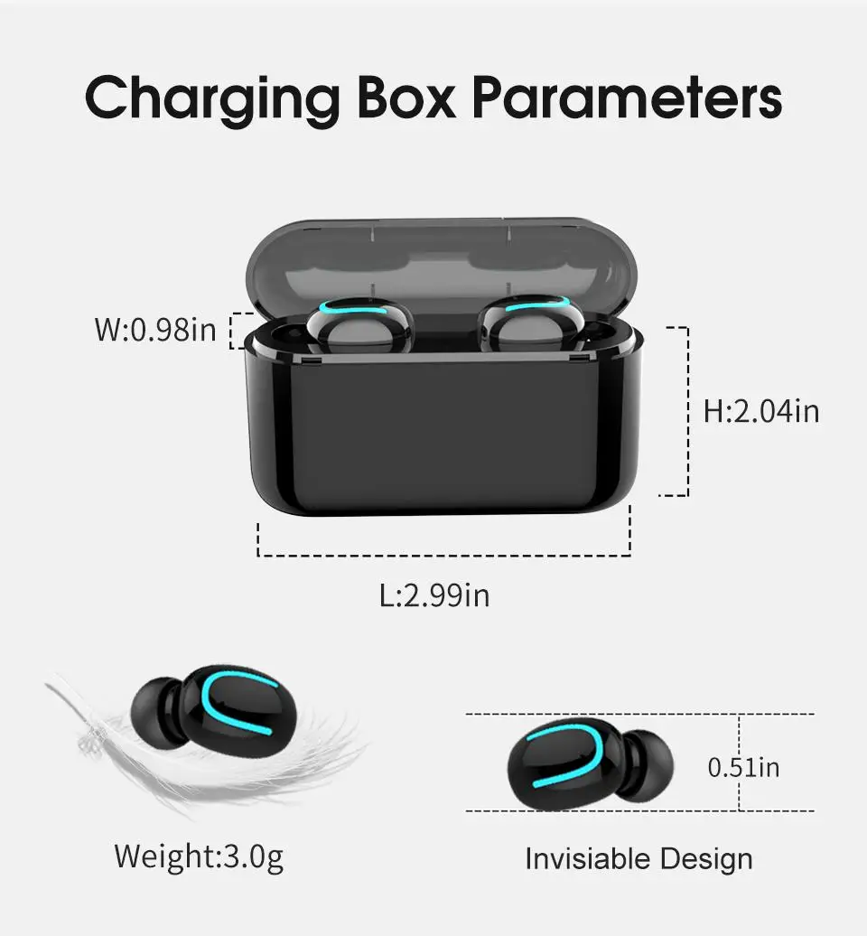 Q32 Bluetooth Earphones TWS Mini Wireless Headset Cell Phone Earbud With Power Bank Stereo Sports Gaming Mic