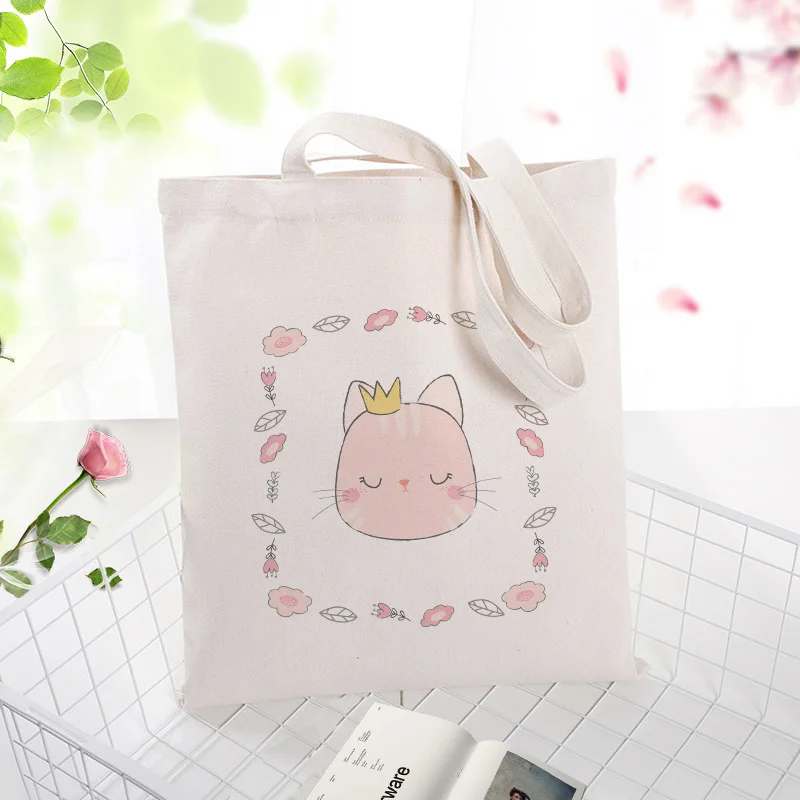 Кошка холщовая вместительная сумка для покупок сумка на заказ Печать текстовый логотип DIY ежедневное использование Сумка экологическая многоразовая утилизация