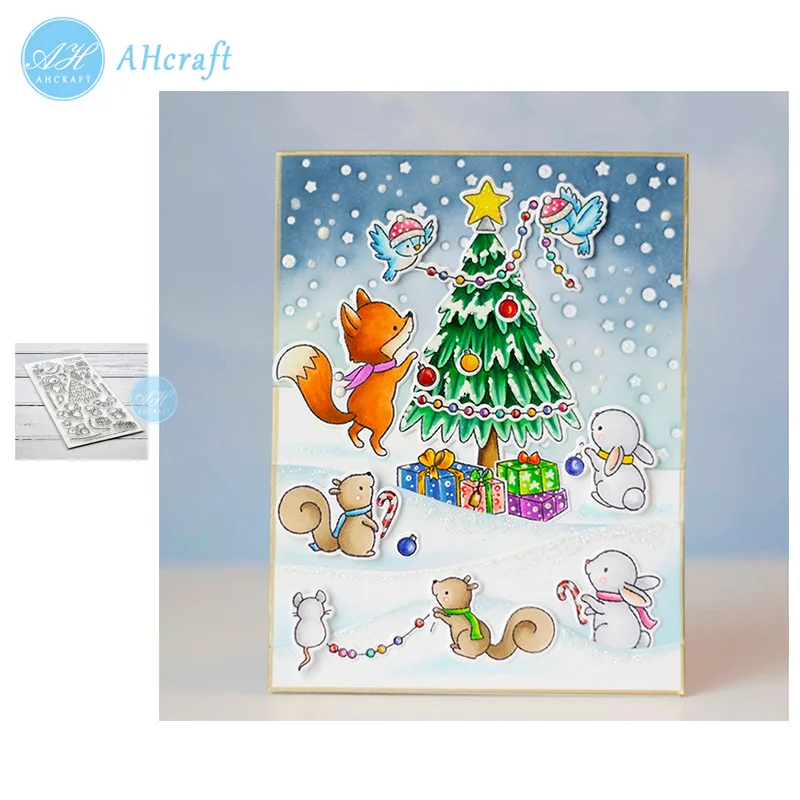 

AHcraft Christmas tree set Stamp and Metal Cutting Dies for Photo Album Decorative Embossing Silicone Clear Stamps 2019 winter
