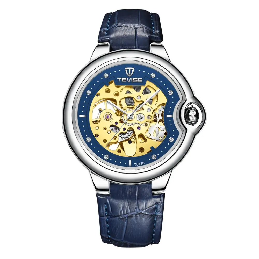 Fashion Brand TEVISE New Men Automatic Mechanical Watch Stainless Steel Skeleton Wristwatch Male Gifts Clock - Цвет: blue