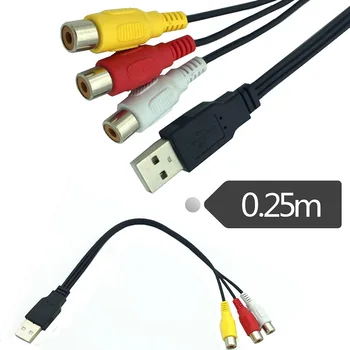 

0.25m USB A Male to 3 RCA Phono AV Cable Lead PC TV Aux Audio Video cable
