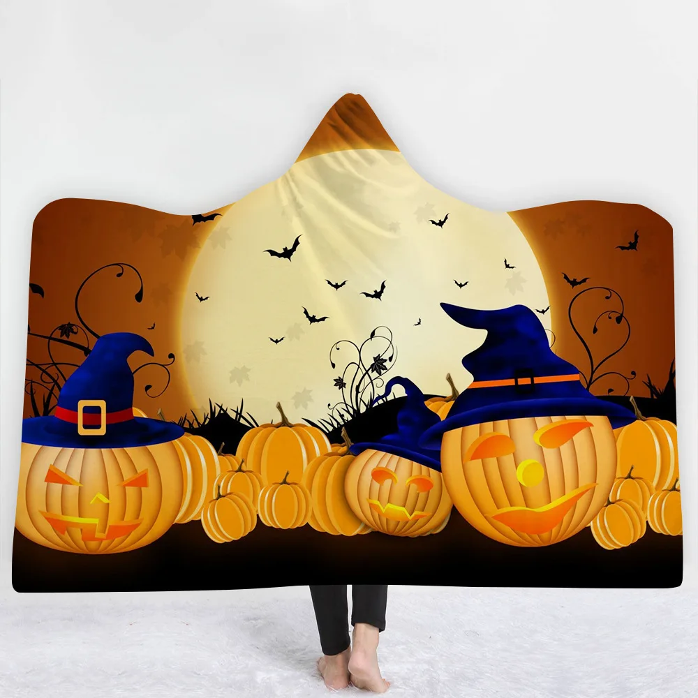 Одеяло с капюшоном для Хэллоуина, серия для взрослых, детское шерстяное одеяло для кровати, носимое из микрофибры, одеяло для дома и путешествий