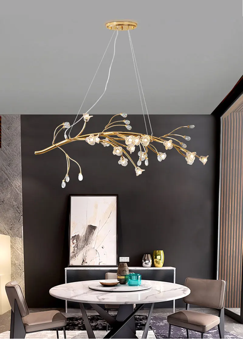 Светодиодная хрустальная люстра светильник стеклянный цветок дерево железо