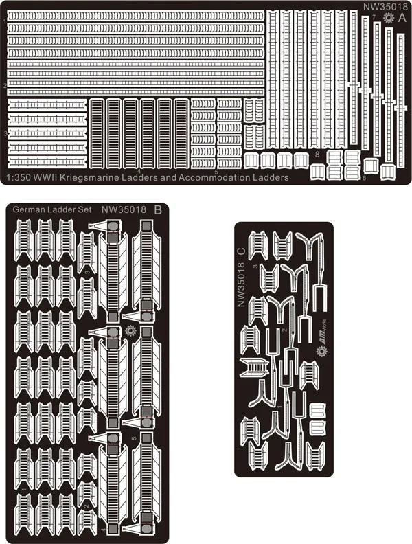 1/350 травление лист WWII Kriegsmarine лестницы и гостиничные (хорошие детали) NW35018