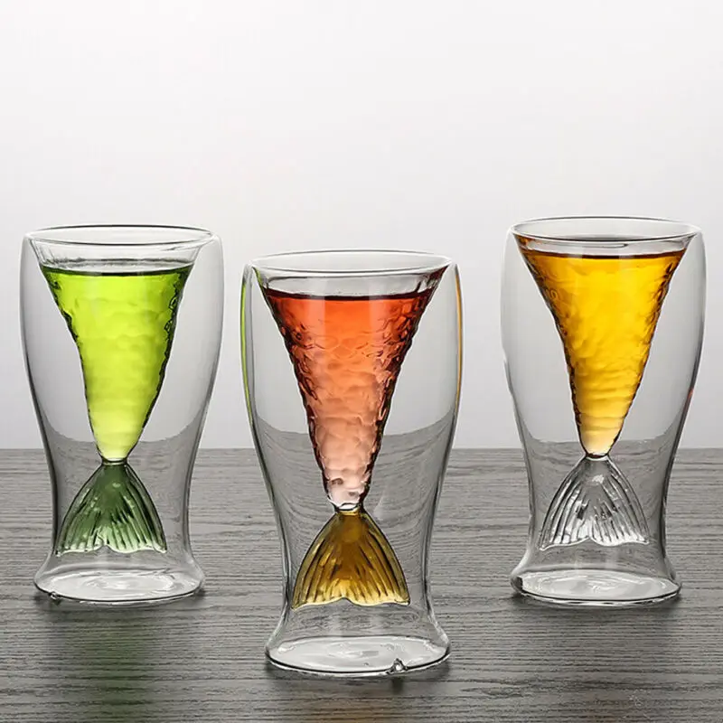 

Fashion Creative Mermaid Fishtail Cup Double Layer Glass Wine Beer Whiskey Cocktail Mug 80ml