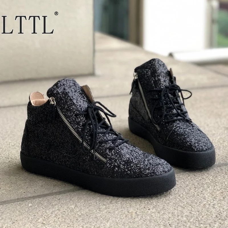 LTTL Black Glitter Shoes Men Sneakers 