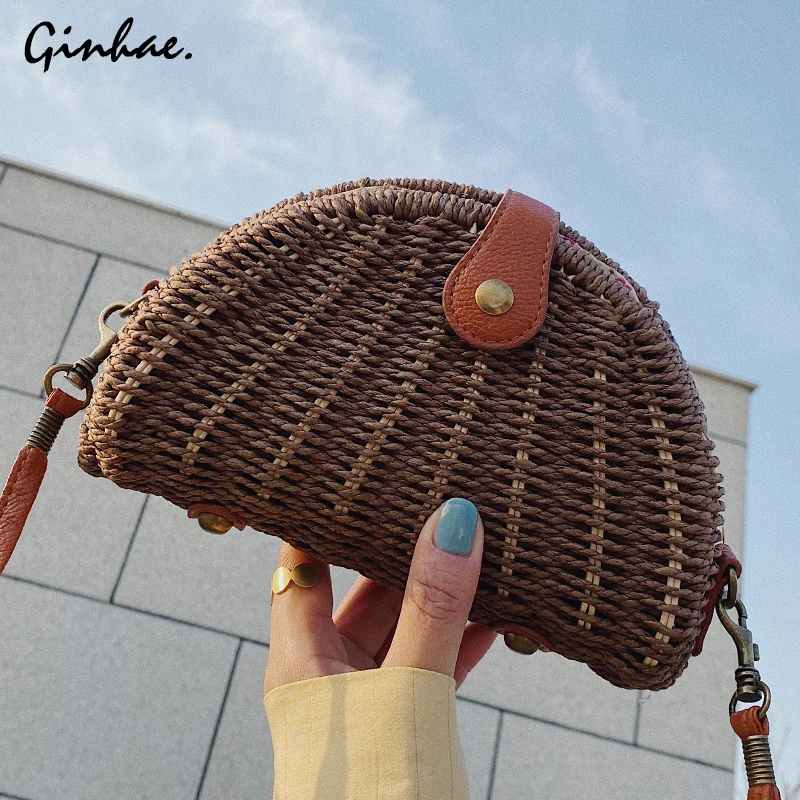 

Fashion Handmade Summer Straw Bags Luxury Saddle Handbags Women Beach Bags Designer Round Rattan Shoulder Bags Bolsa Feminina