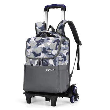 

Waterproof Trolley backpack Boys Girls children School Bag Camouflage Wheels bag Luggage kids Rolling detachable schoolbags