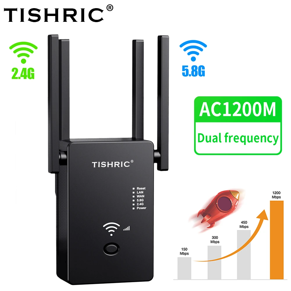 TISHRIC Router Wifi Repeater 1200M Dual Band 5GHz Wireless Wifi Repeater Network Wi fi Extender Signal Amplifier Gigabit Router