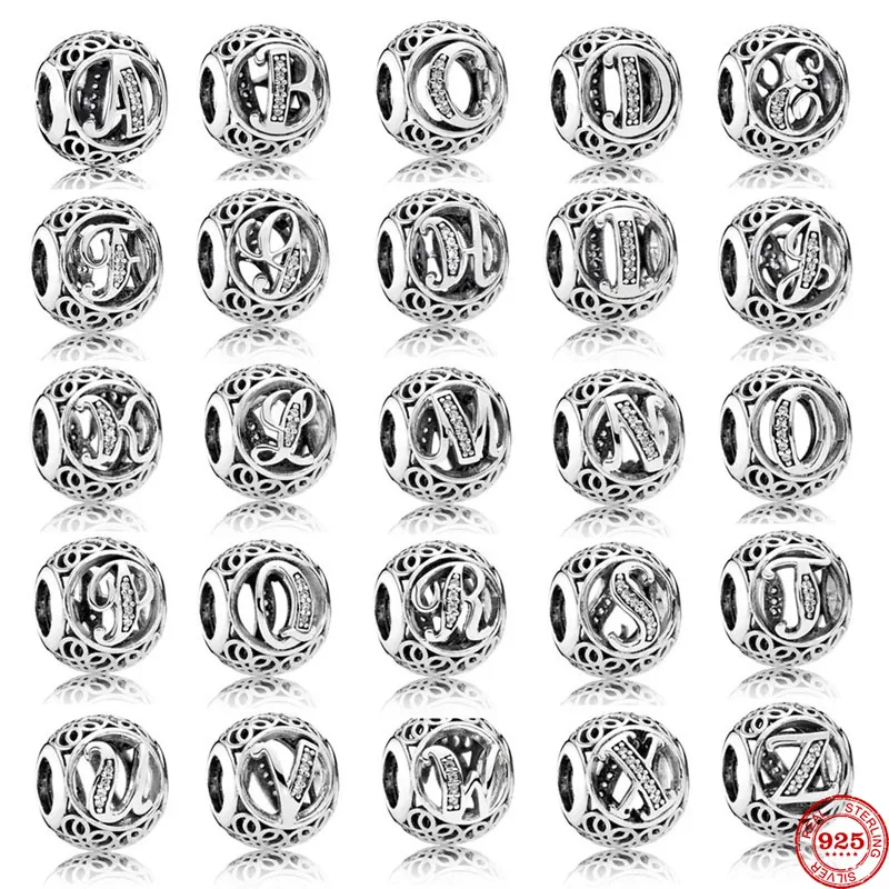 Fit Original Pandora Charms Bracelet 925 Sterling Silver A-Z 26 English Letters Charm Bead DIY Jewelry Making Berloque For women 4