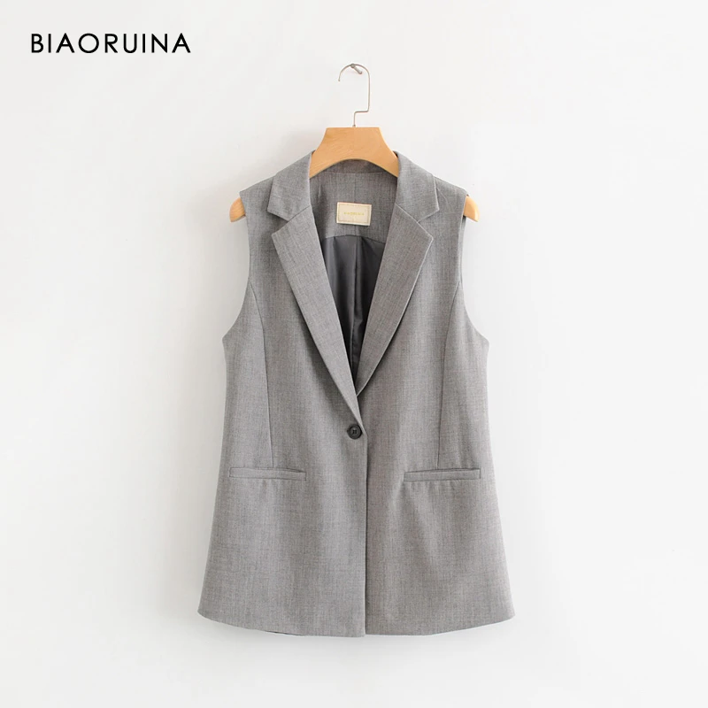 

BIAORUINA Women's Korean Style Sleeveless Slim Vest Coat Turn-down Collar Single Button All-match Casual Vest Outerwear