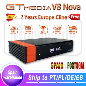 

1080P HD DVB-S2 GTmedia V8 Nova Cccam Cline Satellite TV Receiver Built in WIFI power by Freesat V8 Super 2 Years Europe 7 Cline