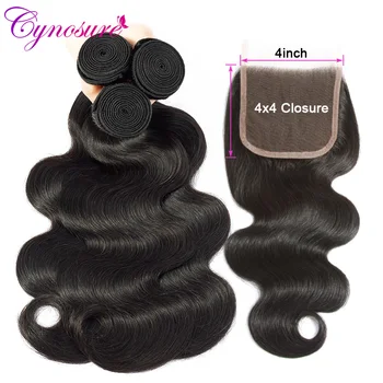 

Cynosure Body Wave Human Hair Bundles With Closure Double Weft Brazilian Hair Weave 3 Bundles With Closure NonRemy Hair