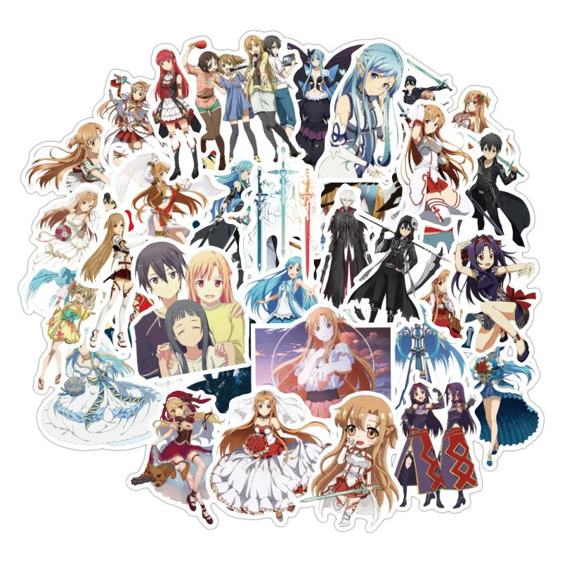 

50Pcs Anime Girl Stickers Sword Art Online Scrapbooking Stickers Adhesive Sticker Asna Kirito Sticker for Phone Diary Laptop F3
