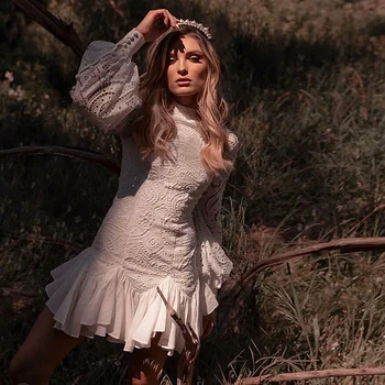 

Mini Dress Irregular High Quality Spring New Women'S Fashion Casual Party Sexy Vintage Elegant Chic Lace Stitching White Dresses