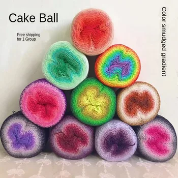 

Cake line gradient long dyed wool yarn scarf shawl rainbow skirt medium fine cotton thread magic ball knitting yarn crochet