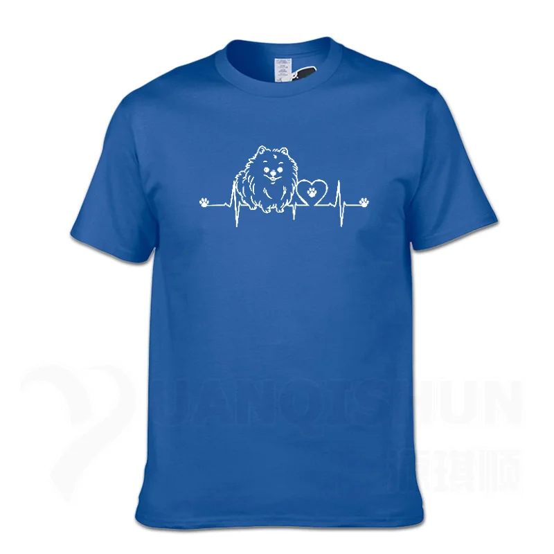 Blue 1 New Funny Pomeranian T Shirt Unisex Short Sleeve O-Neck 16 Colors Cotton Casual Cute Heartbeat Dog T-shirt Girls Woman Tshirt - Цвет: Blue 1