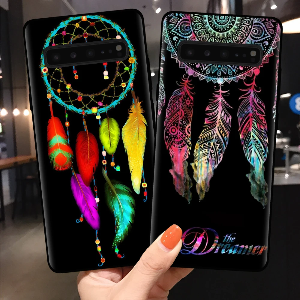 

FLYRUI Black silicone Phone Cases For Samsung S8 S9 S10 S11 Plus Lite S11e S10e S7 Edge Cover Luxury Dreamcatcher Shell Coque