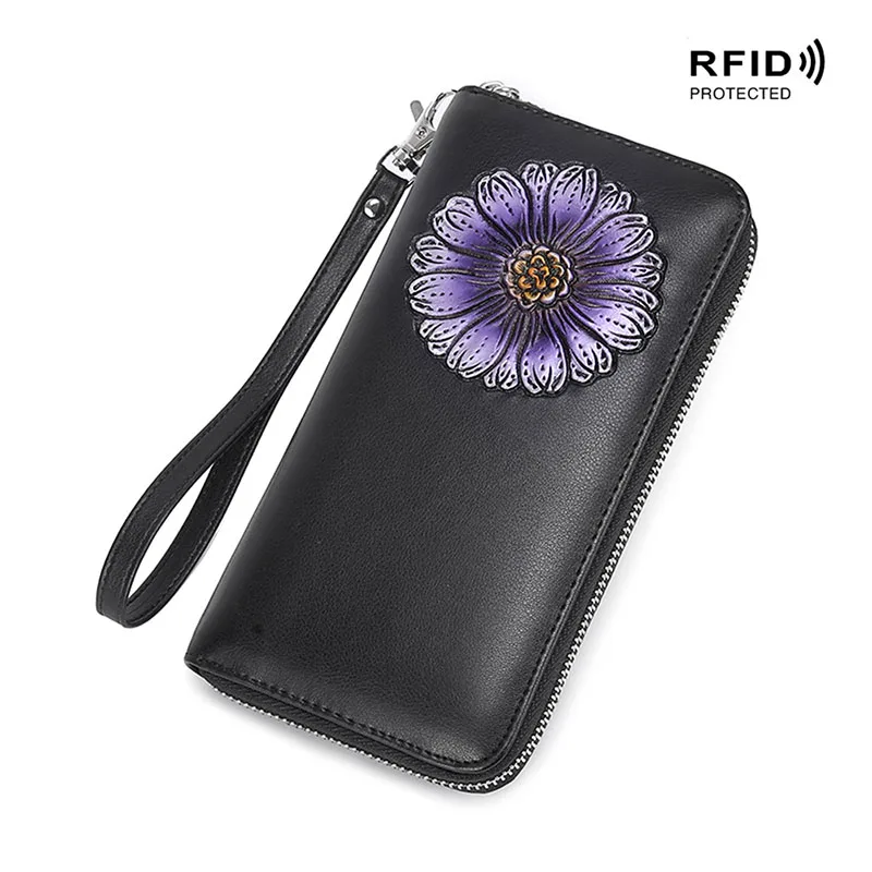 H Женский кошелек с принтом, RFID, натуральная кожа, клатч, сумка для телефона, много слотов, держатель для карт, для путешествий, Ретро стиль, Женский кошелек для монет - Цвет: H