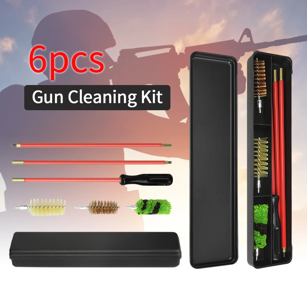 

6pcs/Set 12 GA Gauge Gun Rifle Cleaning Kit Aluminum Rod Brush Gun Hunting Shooting Tactical Gun Rifle Cleaning Brush Tools Set