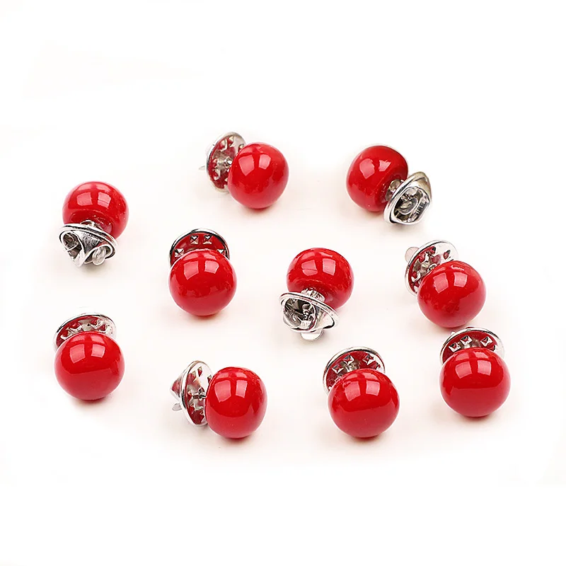red pearl Мода 10 шт./лот, имитация жемчуга, круглая брошь на булавке, ПУ кнопка, круглые стеклянные Броши для женщин, универсальные ювелирные аксессуары - Окраска металла: red pearl