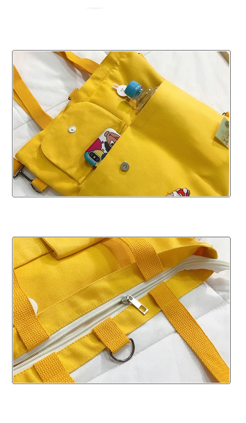 Canvas Capacity Women Shoulder Bag Zipper Cotton Tote Shopper Bag Pure color Eco Reusable Shopping Bag Handbag Cloth