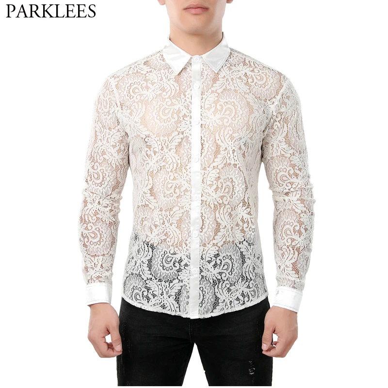 lovever Men Floral Print Button Front Business Cotton Long Sleeve Chinese Style Shirt