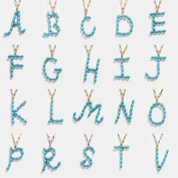 

Miwens Bauble Bar Blue Pearl Turquoise Initial Pendant Necklace For Women Trendy Simulated Pearl Letter Metal Chians Necklace
