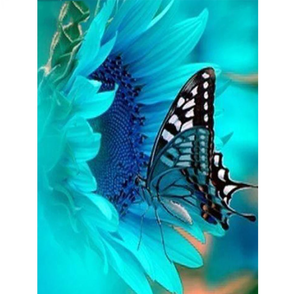 

siimoon Full Square round Div Diamond Painting Blue Butterfly Rhinestone Mosaic Diamond Embroidery Flower Cross Stitch diamand