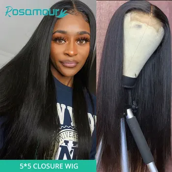 

Rosamour Hair 5x5 4X4 HD Transparent Lace Closure Wig Human Hair Wigs For Black Women 30 38 inches Brazilian Straight Lace Wigs