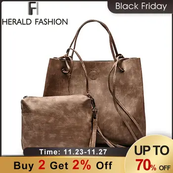 

Herald Fashion PU Leather Casual Tote Women Shoulder Bag Luxury Large Capacity String Women Handbag Designer Solid Compsite Bag