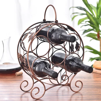 

Wrought Iron Wine Rack Creative Round Grape Leaves Wine Holder Large Capacity Wine Racks Holders For 7 Wine Bottles - Bronze