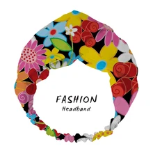

Women Hair Accessories Whimsical Spring Flowers Power Garden Printed Fashion Headband Cross Floral Hair Band Headdress Hoop