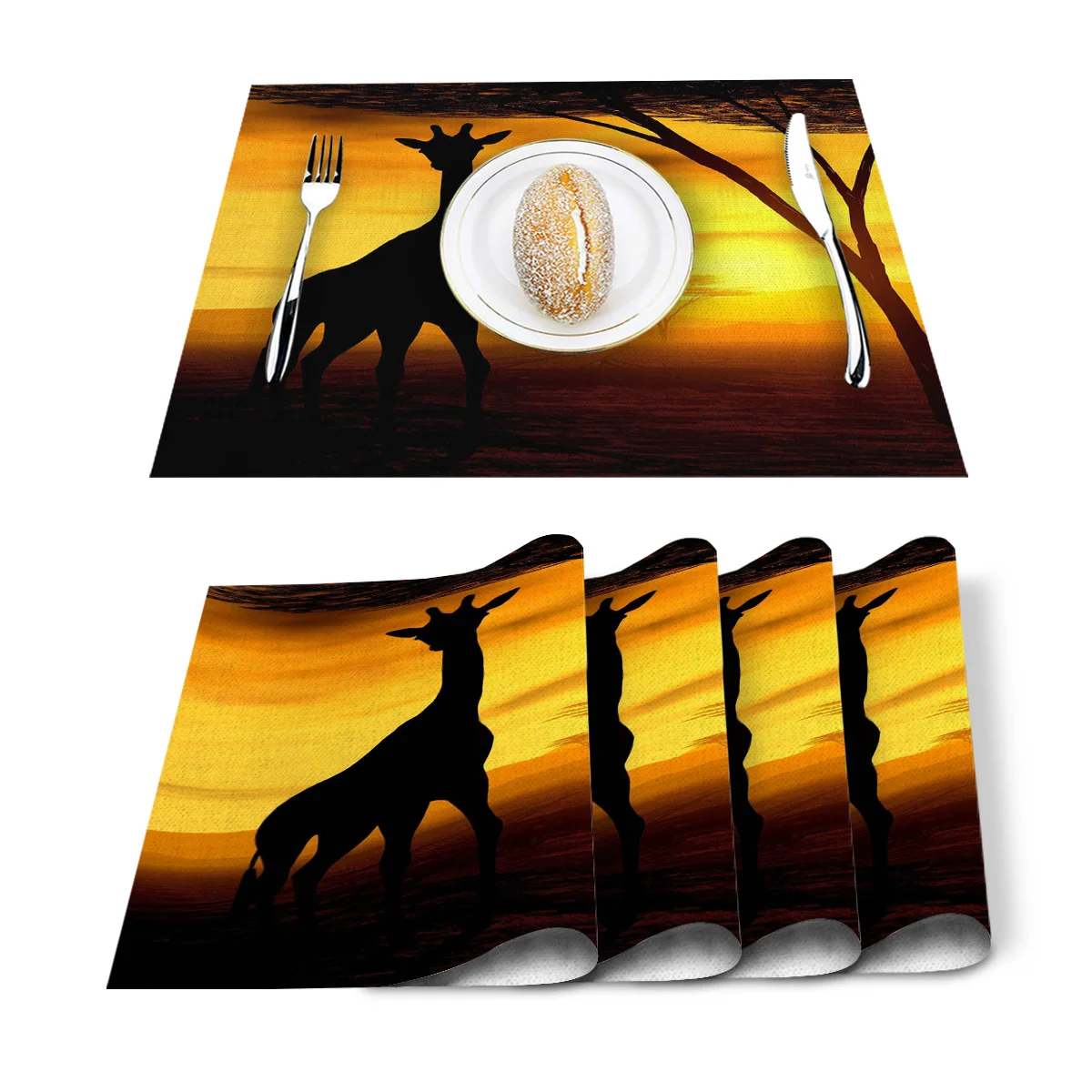 Жираф степь небо Закат Сумерки солнце желтый коврик Моющийся хлопок белье