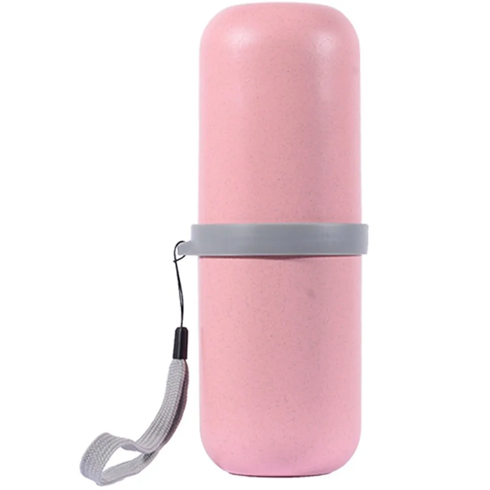 Creative Travel Camping Portable Toothbrush Cup Multifunction Wheat Straw Wash Cup Storage Box Bathroom Accessories - Цвет: Pink