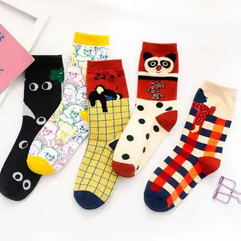 

Colorful Sock for Woman Long Adult Kawaii Ladies Soft Sox Cartoon Bear Grid Socks Cotton Spring Autumn Female Trendy Calcetines